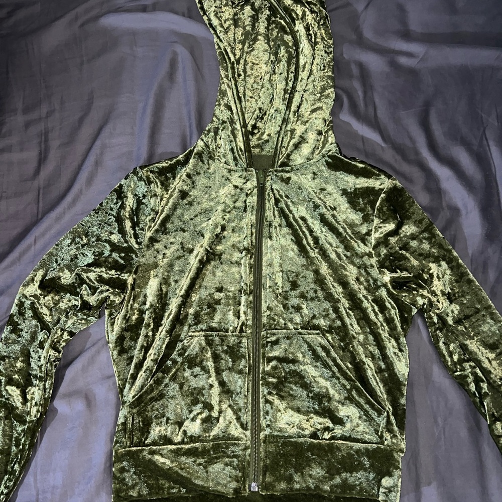 Velvet Green Zip Up Sweater